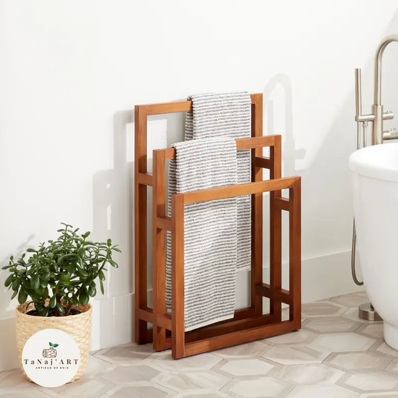 Porte-serviettes en chêne massif – Élégance artisanale pour salle de bain